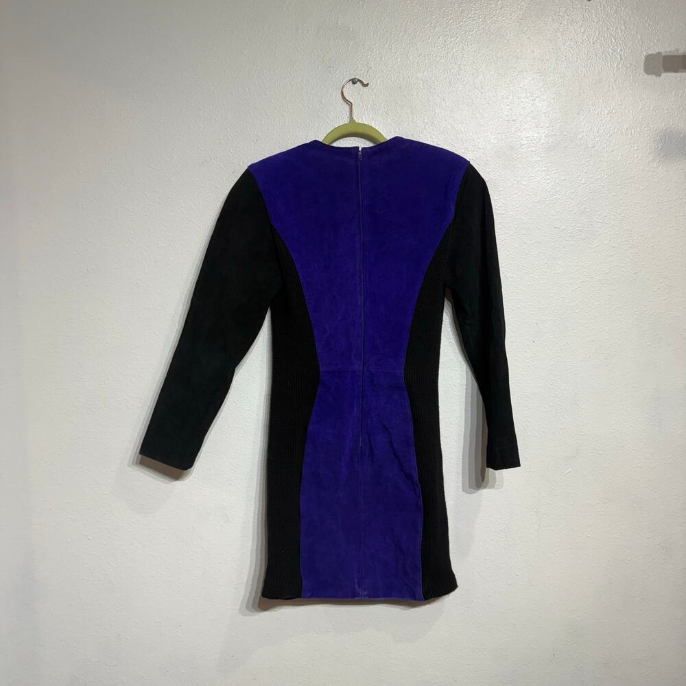 Outerwear by Phoenix Black Colorblock Suede Rib Bodycon Vintage Mini Dress Sz M - Picture 9 of 11